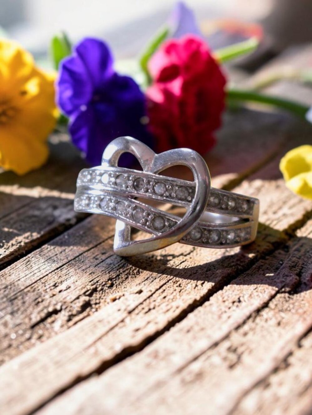Heart In Motion Sterling Silver Ring, CZ Accent